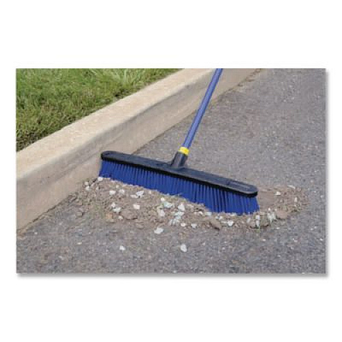 Quickie Bulldozer Rough Surface Pushbroom, 24 x 60, PET/Powder Coated Steel Handle, Blue/Black (599)