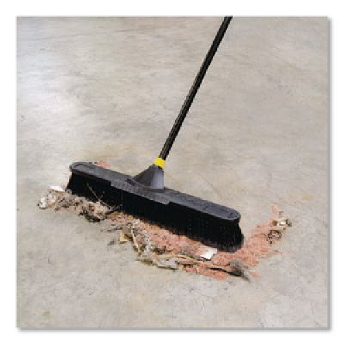 Quickie Bulldozer Smooth Surface Pushbroom with Scraper Block, 24 x 60, Powder Coated Handle, Tampico Bristles, Black/Yellow (633)