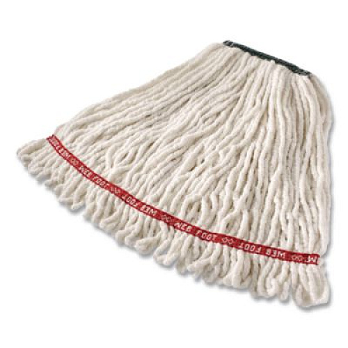 Rubbermaid Commercial Super Stitch Cotton Looped End Wet Mop Head, 20 oz Capacity, Medium, White, 1" White Headband (11206WH00)