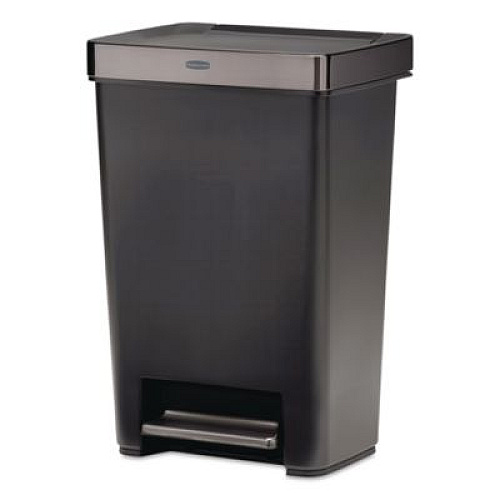 Rubbermaid Commercial Premier Series III Step-On Waste Container, 12.4 gal, Plastic, Black/Stainless Steel (2120983)