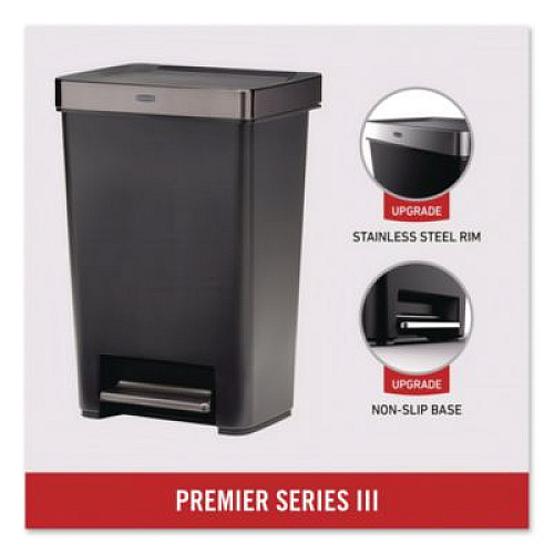 Rubbermaid Commercial Premier Series III Step-On Waste Container, 12.4 gal, Plastic, Black/Stainless Steel (2120983)