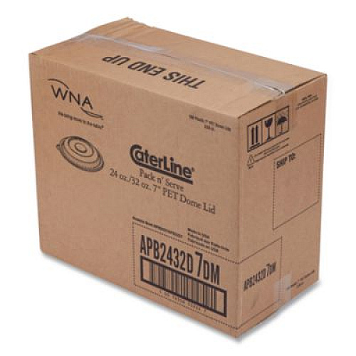 WNA CaterLine Pack 'n Serv Dome Lid, 7" dia x 1.5" h, Clear, Plastic, 50/Pack, 2 Packs/Carton (APB2432D7DM)