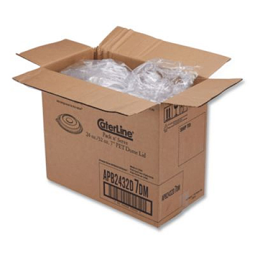 WNA CaterLine Pack 'n Serv Dome Lid, 7" dia x 1.5" h, Clear, Plastic, 50/Pack, 2 Packs/Carton (APB2432D7DM)