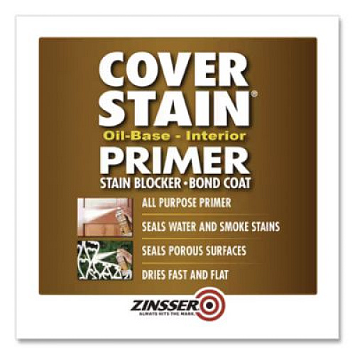 Zinsser Cover Stain Oil-Based Spray Primer, Interior/Exterior, Flat White, 13 oz Aerosol Can, 6/Carton (3608)