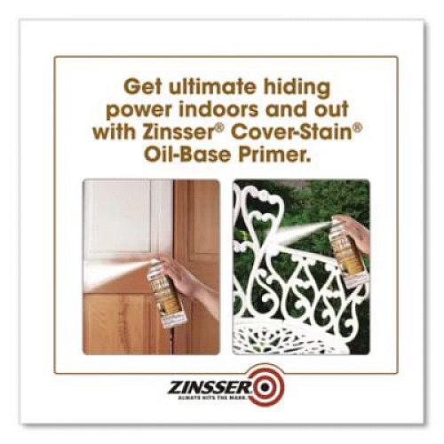 Zinsser Cover Stain Oil-Based Spray Primer, Interior/Exterior, Flat White, 13 oz Aerosol Can, 6/Carton (3608)