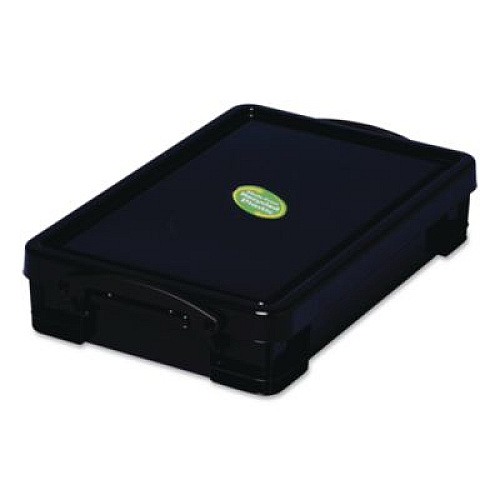 Really Useful Box 4.23 Qt. Latch Lid Storage Tote, 15.55" x 10.04" x 3.46", Solid Black (4BKPK4)