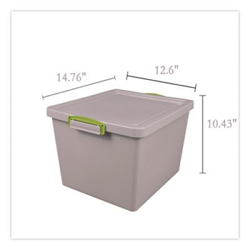 Really Useful Box 35.4 Qt. Latch Lid Storage Tote, 14.76" x 12.6" x 10.43", Dove Gray/Green (335RECYGREY)
