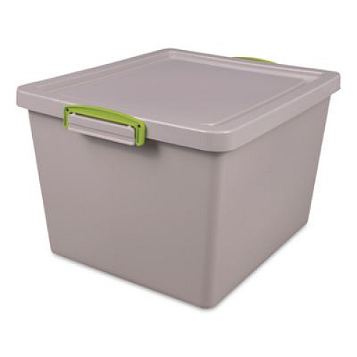 Really Useful Box 35.4 Qt. Latch Lid Storage Tote, 14.76" x 12.6" x 10.43", Dove Gray/Green (335RECYGREY)