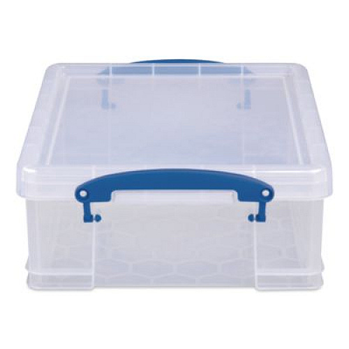 Really Useful Box Snap-Lid Storage Bin, 2.14 gal, 11" x 14" x 5", Clear/Blue (81C)