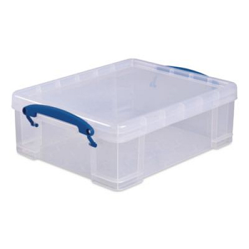 Really Useful Box Snap-Lid Storage Bin, 2.14 gal, 11" x 14" x 5", Clear/Blue (81C)