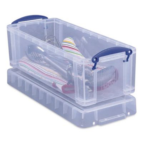 Really Useful Box Snap-Lid CD/DVD Storage Bin, 1.72 gal, 7.13" x 17.25" x 6.25", Clear/Blue (65C)