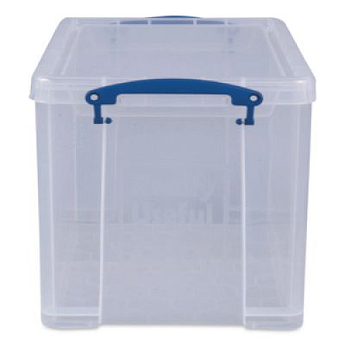 Really Useful Box Snap-Lid CD/DVD Storage Bin, 1.72 gal, 7.13" x 17.25" x 6.25", Clear/Blue (65C)