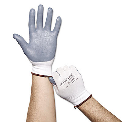 AnsellPro HyFlex Foam Gloves, White/Gray, Size 9, 12 Pairs (118009)