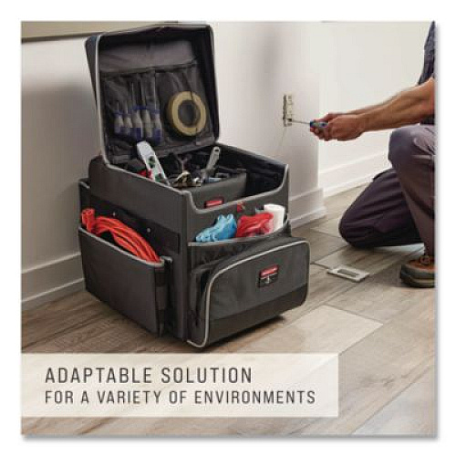 Rubbermaid Commercial Executive Quick Clean Janitorial Cart, Synthetic Fabric, 16 Compartments, 14.25" x 16.5" x 25", Dark Gray (1902465)