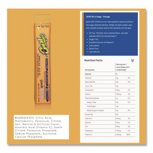 Sqwincher Sugar-Free Qwik Stik Energy Drink Mix, Orange, 1.26 oz Packet, 50/Pack (060100OR)