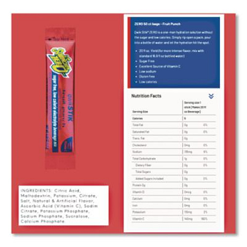 Sqwincher Sugar-Free Qwik Stik Energy Drink Mix, Fruit Punch, 1.26 oz Packet, 50/Pack (060102FP)