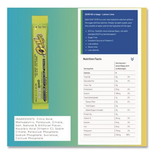 Sqwincher Sugar-Free Qwik Stik Energy Drink Mix, Lemonade, 1.26 oz Packet, 50/Pack (060103LA)