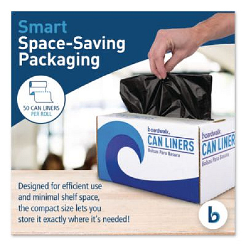 Boardwalk Reprocessed Resin Can Liners, 60 gal, 1.2 mil, 38 x 58, Black, 50 Bags/Carton (519E)