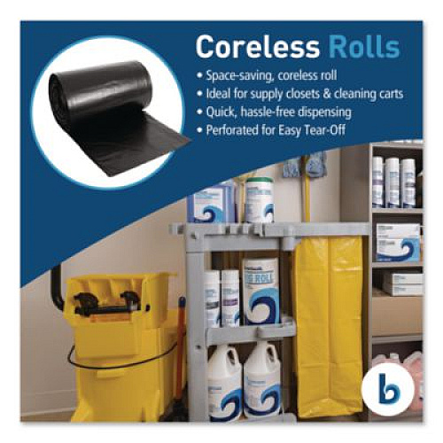 Boardwalk Reprocessed Resin Can Liners, 60 gal, 1.2 mil, 38 x 58, Black, 50 Bags/Carton (519E)