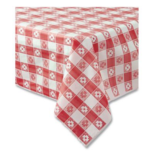 Tablemate Table Set Rectangular Table Covers, Heavyweight Plastic, 54" x 108", Plaid Red/White, 6/Pack (549RDG)