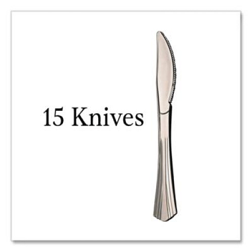 Tablemate Sterling Assorted Plastic Cutlery, Mediumweight, (20) Forks/(15) Knives/(15) Spoons, Plastic, Silver, 50/Pack (8305ASV)