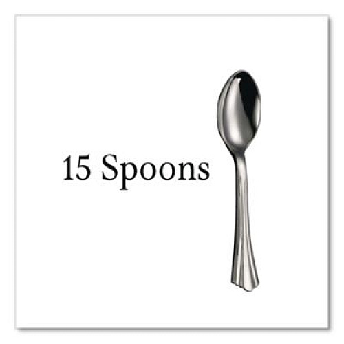 Tablemate Sterling Heavy-Duty Plastic Cutlery, Spoon, Silver, 50/Pack (8305SSV)