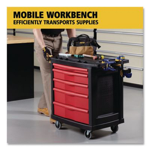 Rubbermaid Commercial Five-Drawer Mobile Workcenter, 32.63w x 19.9d x 33.5h, Black Plastic Top (773488)