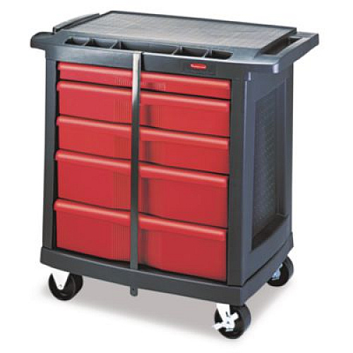 Rubbermaid Commercial Five-Drawer Mobile Workcenter, 32.63w x 19.9d x 33.5h, Black Plastic Top (773488)
