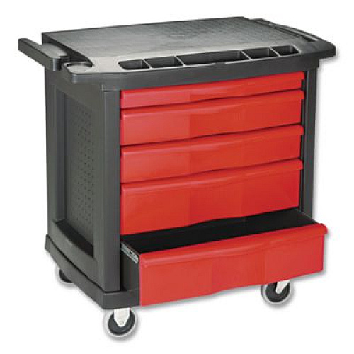 Rubbermaid Commercial Five-Drawer Mobile Workcenter, 32.63w x 19.9d x 33.5h, Black Plastic Top (773488)