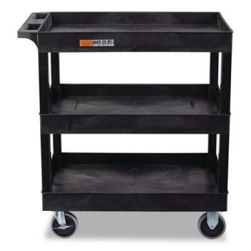 Luxor TUFFY XL Three-Shelf Heavy-Duty Multipurpose Utility Cart, Plastic, 375 lb Capacity, 35.25" x 18" x 37.25", Black (EC111HDB)