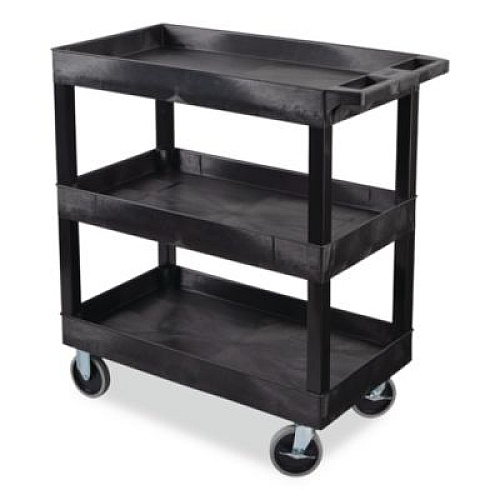 Luxor TUFFY XL Three-Shelf Heavy-Duty Multipurpose Utility Cart, Plastic, 375 lb Capacity, 35.25" x 18" x 37.25", Black (EC111HDB)