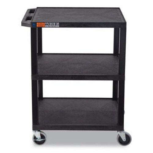 Luxor TUFFY Three-Shelf Multipurpose Utility Cart, Plastic, 300 lb Capacity, 26.5" x 18.5" x 34", Black (WT34S)