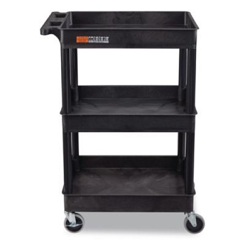 Luxor ENDURA Three-Shelf Utility Cart, Plastic, 300 lb Capacity, 26.5" x 18.5" x 39.25", Black (STC111B)