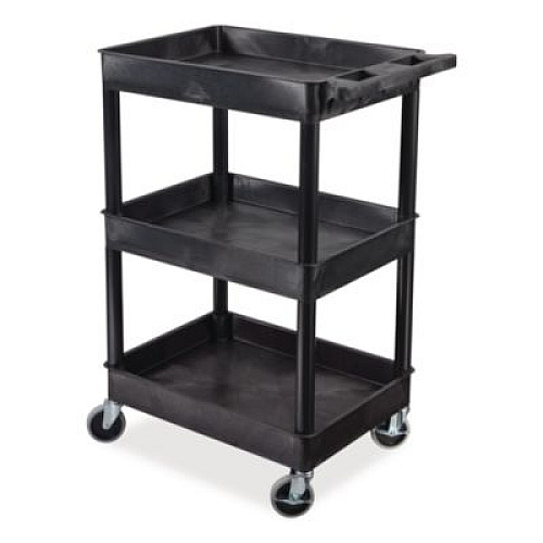 Luxor ENDURA Three-Shelf Utility Cart, Plastic, 300 lb Capacity, 26.5" x 18.5" x 39.25", Black (STC111B)