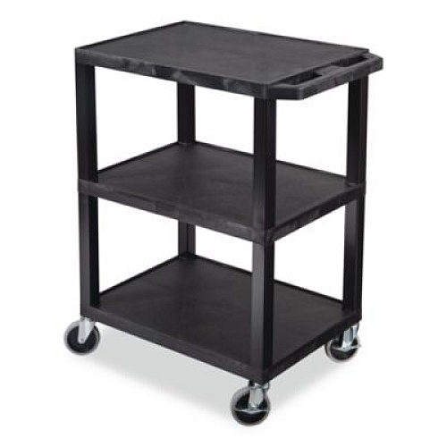 Luxor TUFFY Three-Shelf Multipurpose Utility Cart, Plastic, 300 lb Capacity, 26.5" x 18.5" x 34", Black (WT34S)