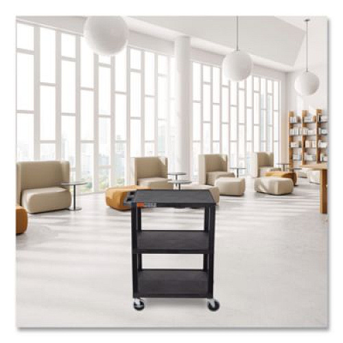Luxor TUFFY Three-Shelf Multipurpose Utility Cart, Plastic, 300 lb Capacity, 26.5" x 18.5" x 34", Black (WT34S)