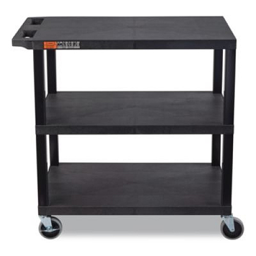Luxor TUFFY XL Three-Shelf Multipurpose Utility Cart, Plastic, 300 lb Capacity, 35.25" x 18" x 34.5", Black (EC222B)