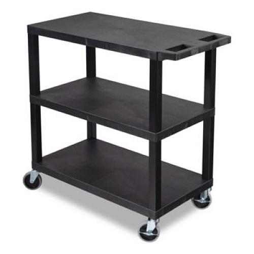 Luxor TUFFY XL Three-Shelf Multipurpose Utility Cart, Plastic, 300 lb Capacity, 35.25" x 18" x 34.5", Black (EC222B)