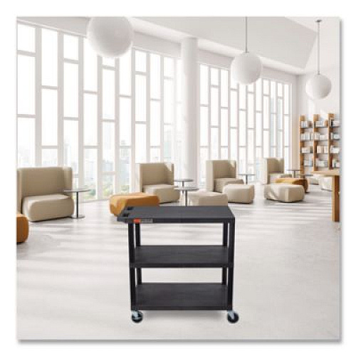 Luxor TUFFY XL Three-Shelf Multipurpose Utility Cart, Plastic, 300 lb Capacity, 35.25" x 18" x 34.5", Black (EC222B)