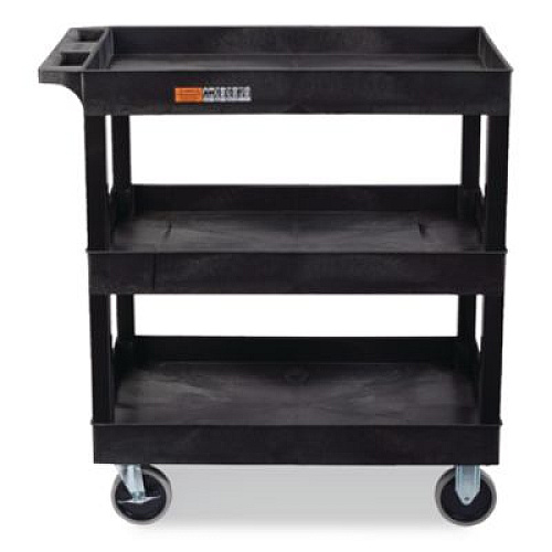 Luxor TUFFY XL Three-Shelf Heavy-Duty Multipurpose Utility Cart, Plastic, 375 lb Capacity, 35.25" x 18" x 37.25", Black (EC111HDB)