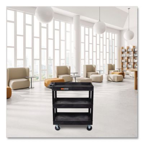Luxor TUFFY XL Three-Shelf Heavy-Duty Multipurpose Utility Cart, Plastic, 375 lb Capacity, 35.25" x 18" x 37.25", Black (EC111HDB)