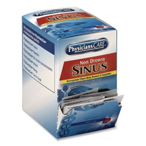 PhysiciansCare Non-Drowsy Sinus Decongestant Congestion Medication, One Tablet/Pack, 50 Packs/Box (90087)
