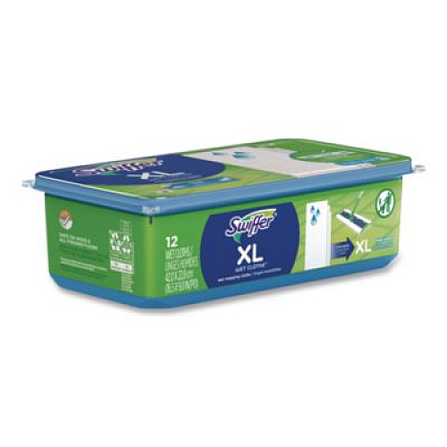 Swiffer Max/XL Wet Refill Cloths, 9 x 16.5, Fresh Scent, White, 12/Tub (74471)