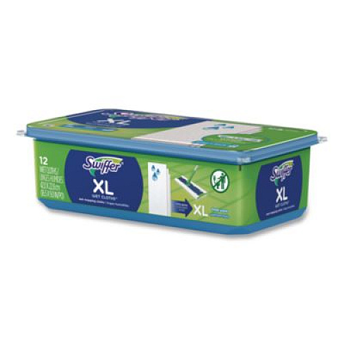 Swiffer Max/XL Wet Refill Cloths, 9 x 16.5, Fresh Scent, White, 12/Tub (74471)