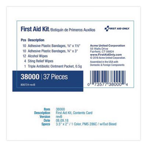 First Aid Only Personal First Aid Kit, 37 Pieces, Plastic Case (ACM38000)