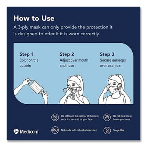 PRI-MED Medicom Confidence Ear Loop Face Mask with Air Space Technology, Polypropylene, One Size Fits Most, 50/Box,10 Boxes/Carton (214115CANCT)