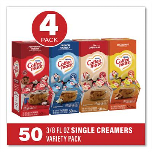 Coffee mate Liquid Coffee Creamer, French Vanilla/Hazelnut/Original//Peppermint Mocha, 0.38 oz Mini Cups, 200/Carton (28300012)