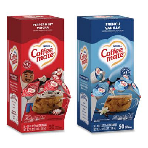 Coffee mate Liquid Coffee Creamer, French Vanilla/Hazelnut/Original//Peppermint Mocha, 0.38 oz Mini Cups, 200/Carton (28300012)