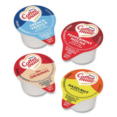 Coffee mate Liquid Coffee Creamer, French Vanilla/Hazelnut/Original//Peppermint Mocha, 0.38 oz Mini Cups, 200/Carton (28300012)