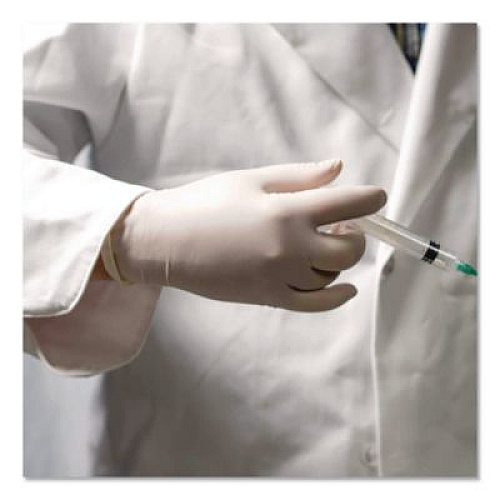 AMMEX Professional Latex Exam Gloves, Powder-Free, Medium, 4 mil (Palm), 5 mil (Fingers), Ivory, 100/Box (GPPFT44100)